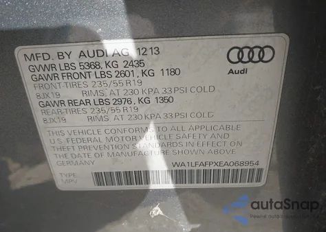 2014 Audi Q5 2.0T Premium z USA, uszkodzony, nr VIN WA1LFAFPXEA068954